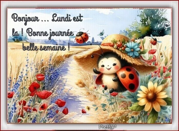 bon lundi belle semaine jolie image campagne coccinelle