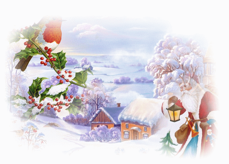 tube Noel-paysage hiver- pÃ¨re Noel- oiseau -neige-